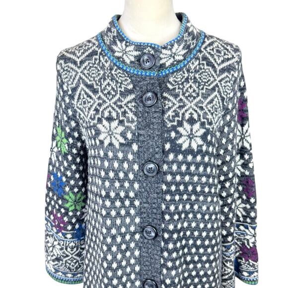 Anthropologie Rosie Neira Wool Blend Chunky Knit Nordic Long Cardigan Sweater - Picture 8 of 15